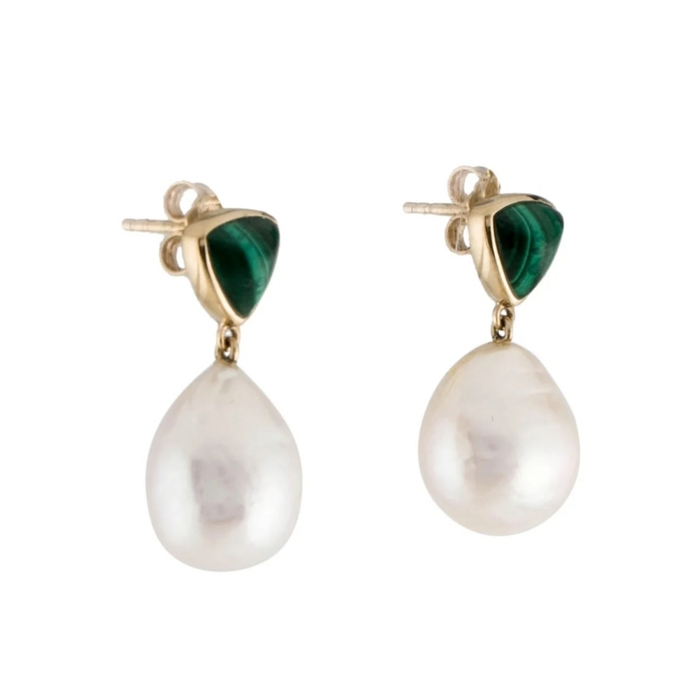 Mejuri Malachite & Pearl Earrings